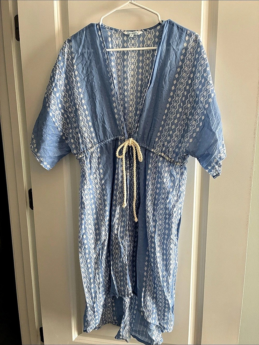 Blue Island Geometric Cotton Cover-Up in Blue Size Medium